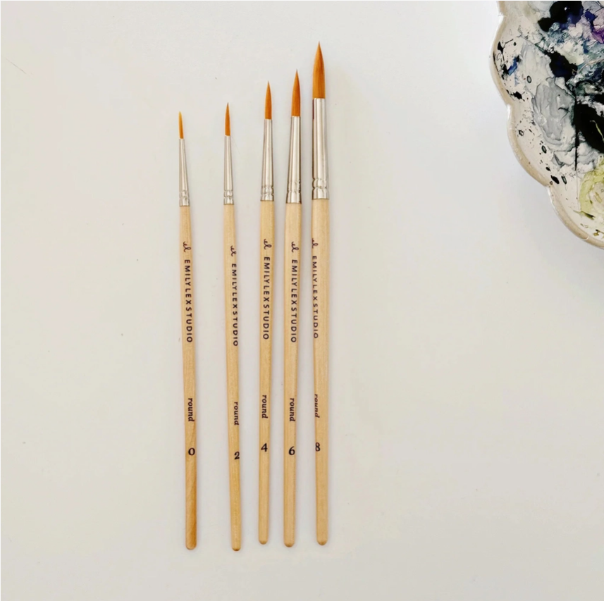 Emily Lex watercolor paintbrush set of five wood brushes