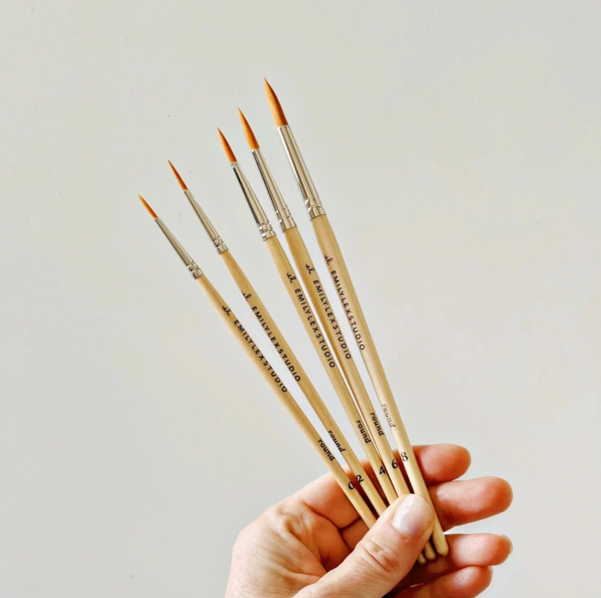 Emily Lex watercolor paintbrush set of five wood brushes