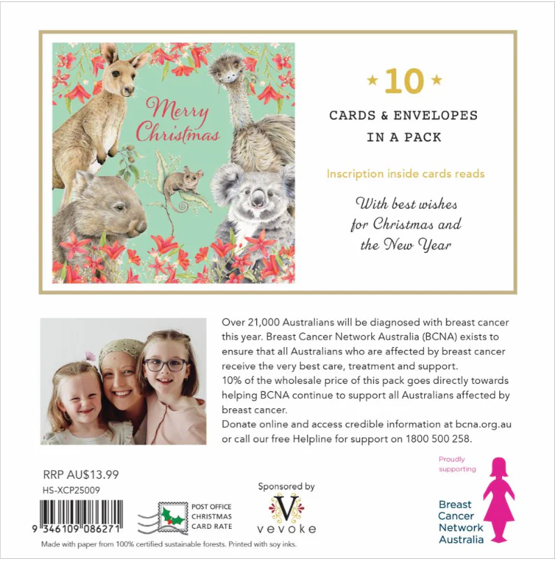 Breast Cancer Network Australia-Christmas Card Wallet-Animal Greetings