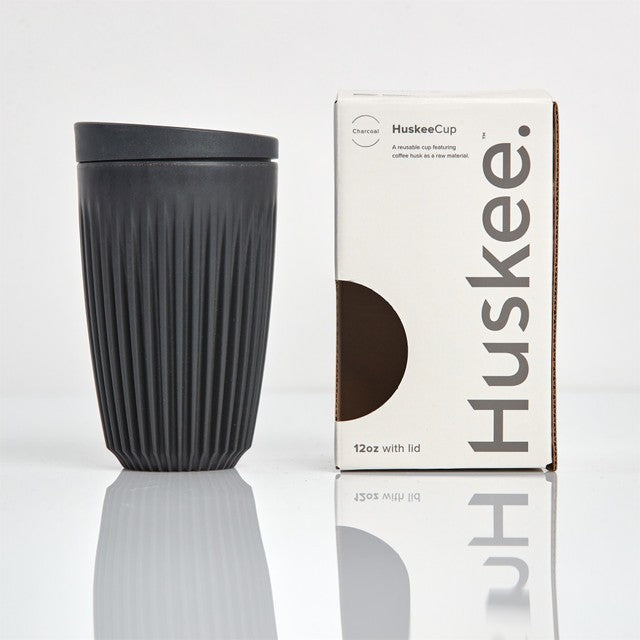 HUSKEE CUP & LID CHARCOAL 12OZ