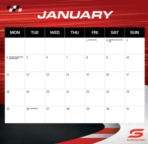 V8 SUPERCARS CALENDAR: 2027