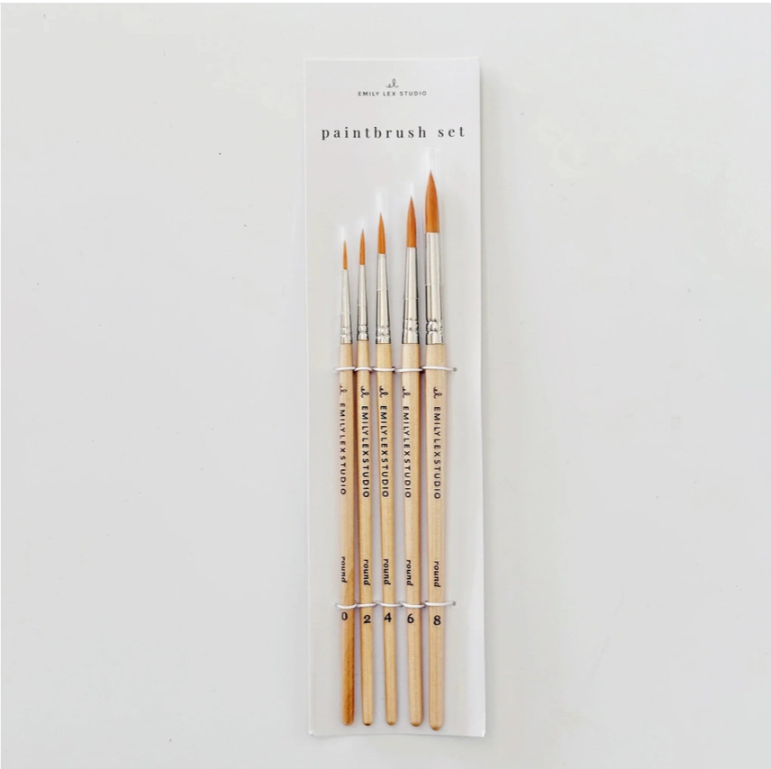 Emily Lex watercolor paintbrush set of five wood brushes 