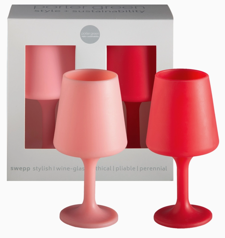 Porter Green Cherry + Blush | Swepp | Silicone Unbreakable Wine Glasses | Grey matte 