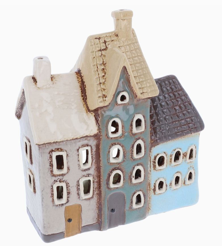 Village Pottery Tiled Three Houses Tealight 