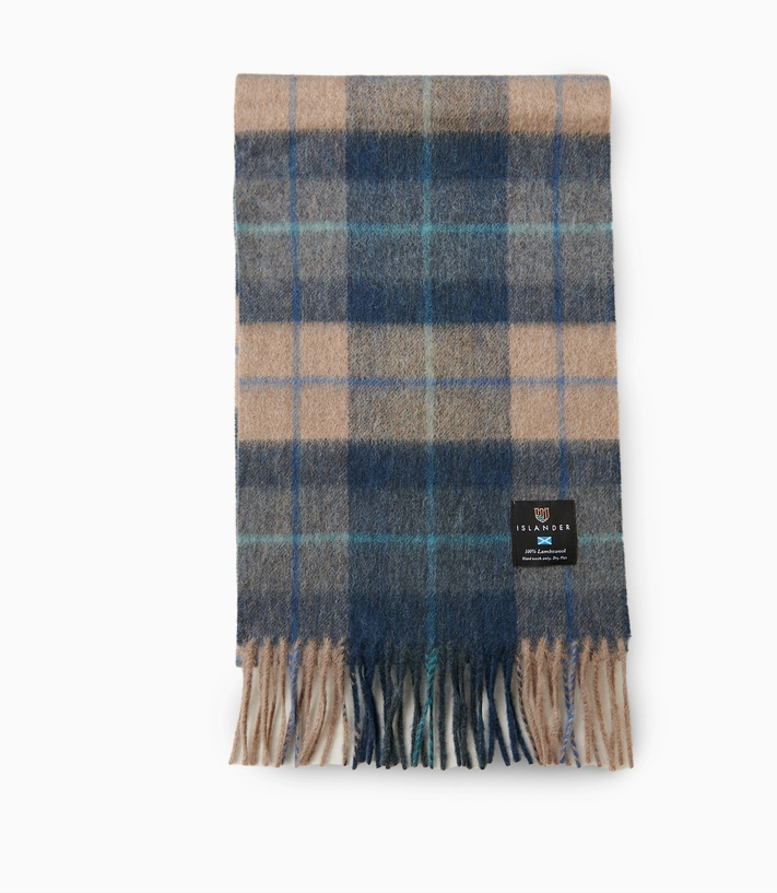 Islander UK Lambswool Scarf | Navy Beige Tartan / Small 165x25cm