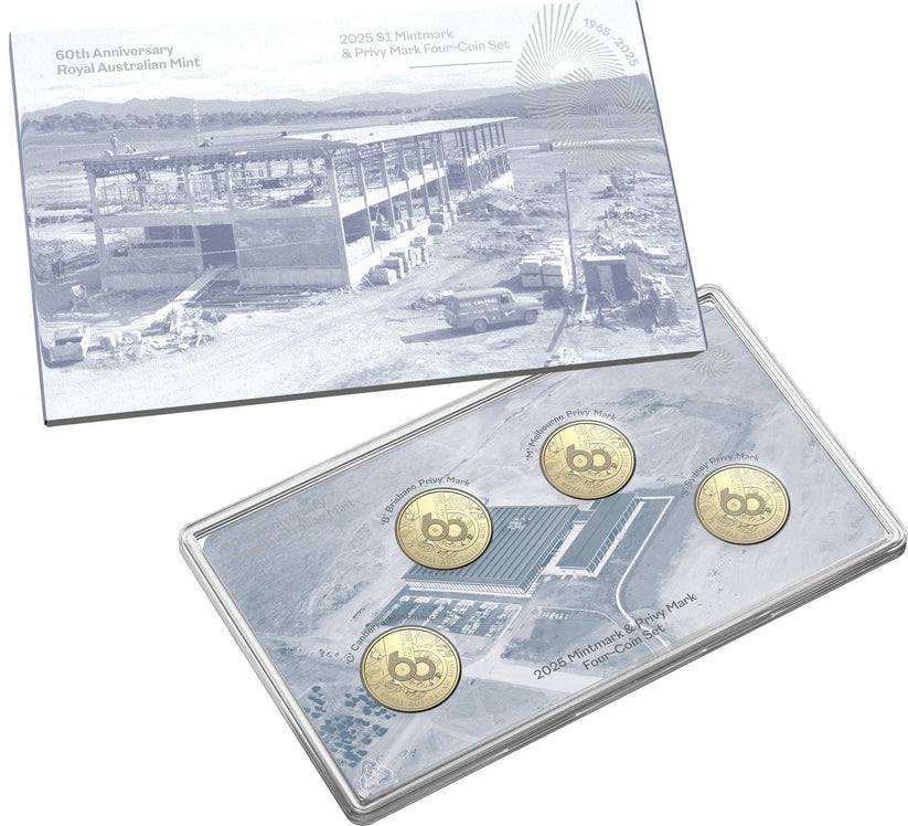 ROYAL AUSTRALIAN MINT 2025 4 COIN $1 UNC ALBR MINTMARCK &amp; PRIVYMARK SET-MINT 60TH ANNIVERSARY