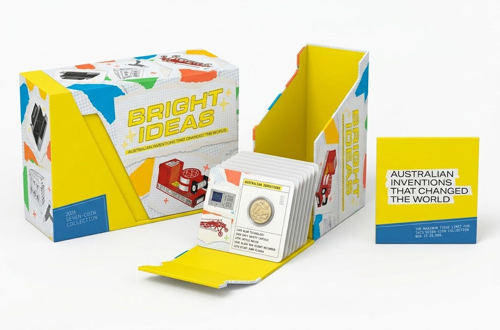 Royal Australian Mint Bright Ideas COIN SET 7 $1/$2 2026 UNC PM Australian Inventions Program E