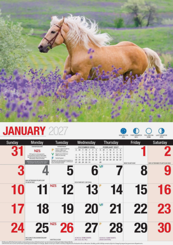 Calendar 2027 Big Print Horses