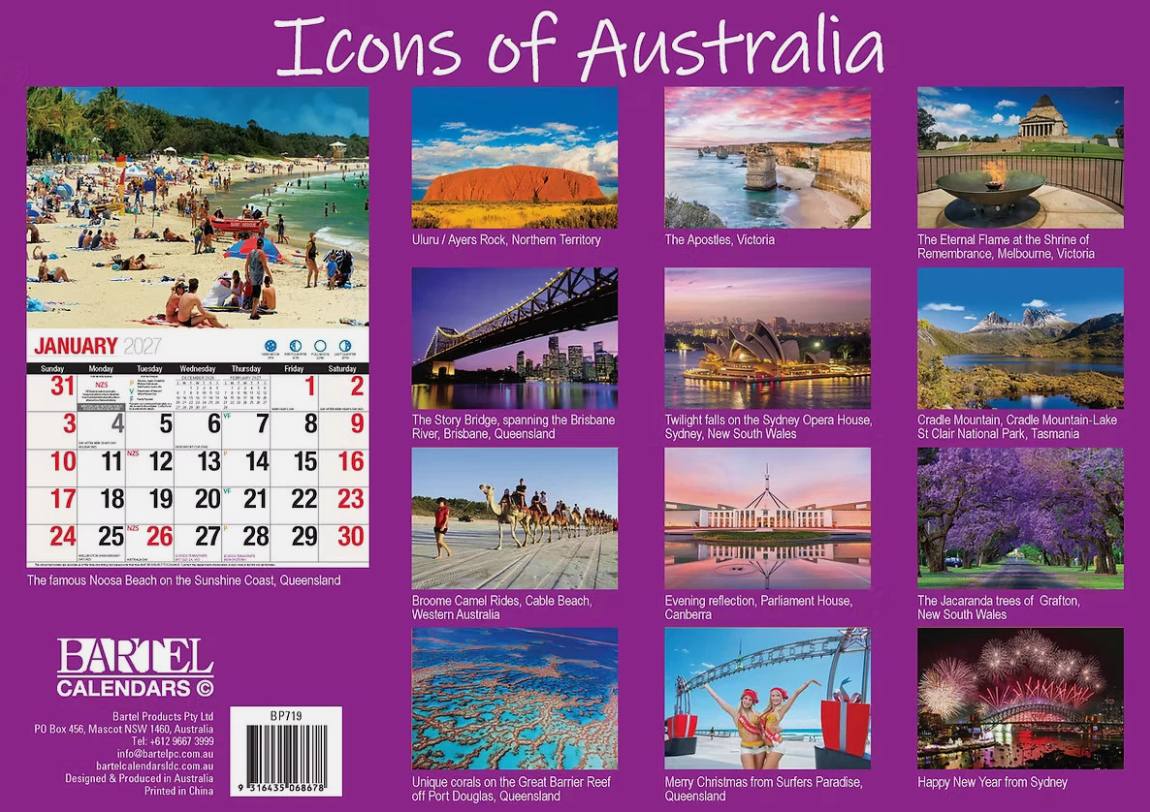 Calendar 2027 Big Print Australian Icons