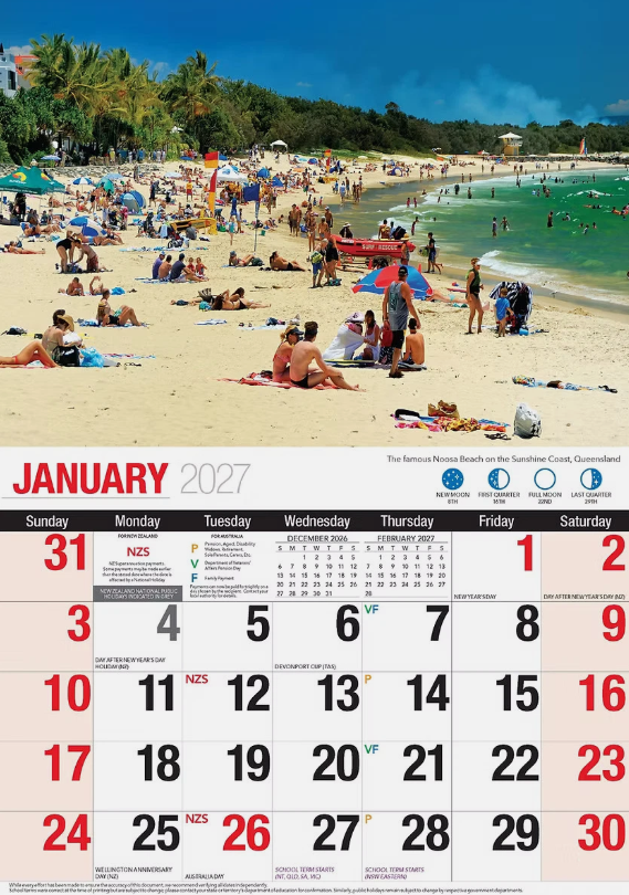 Calendar 2027 Big Print Australian Icons