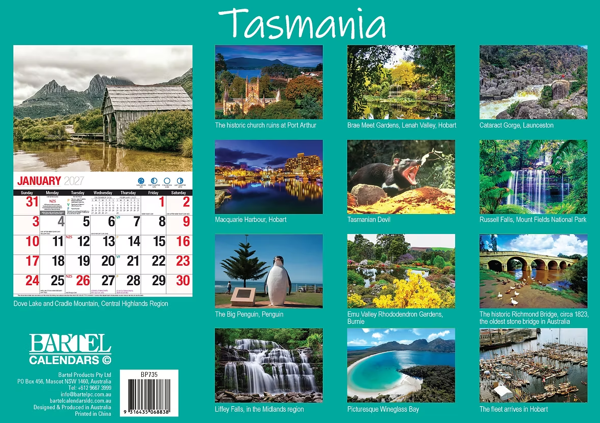 Calendar 2027 Big Print Tasmania