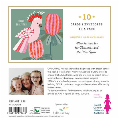 BREAST CANCER NETWORK AUSTRALIA-PINK GALAH CHARITY BOXED CHRISTMAS CARDS