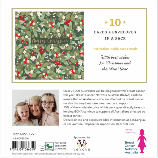 Breast Cancer Network australia-Christmas Card Wallet-Leaves &amp; Berries 