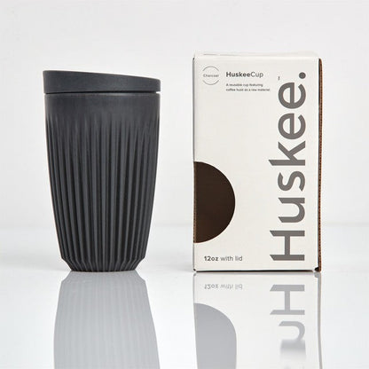 HUSKEE CUP &amp; LID CHARCOAL 12OZ 