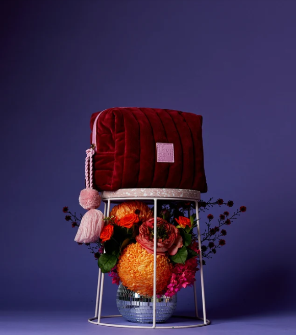 The Somewhere Co. Burgundy Velvet Cosmetic Case