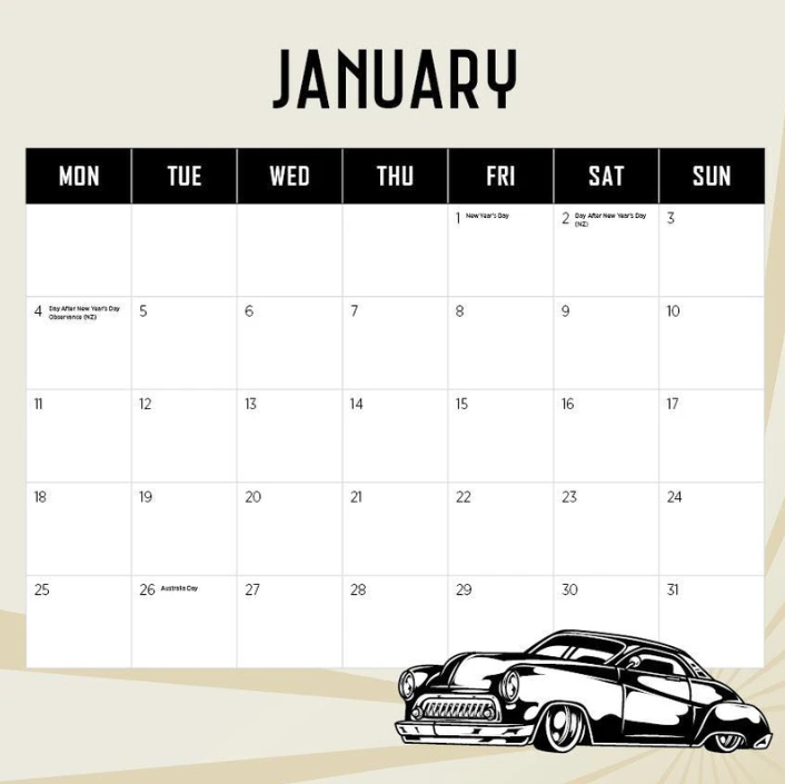 CLASSIC CARS CALENDAR: 2027